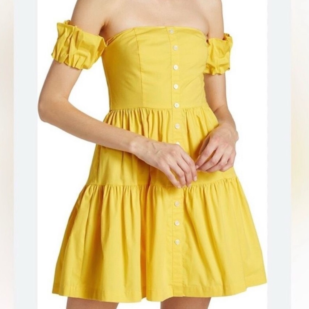 ❗️ STAUD size 10 Elio Off Shoulder yellow sunflower summer cotton mini dress
